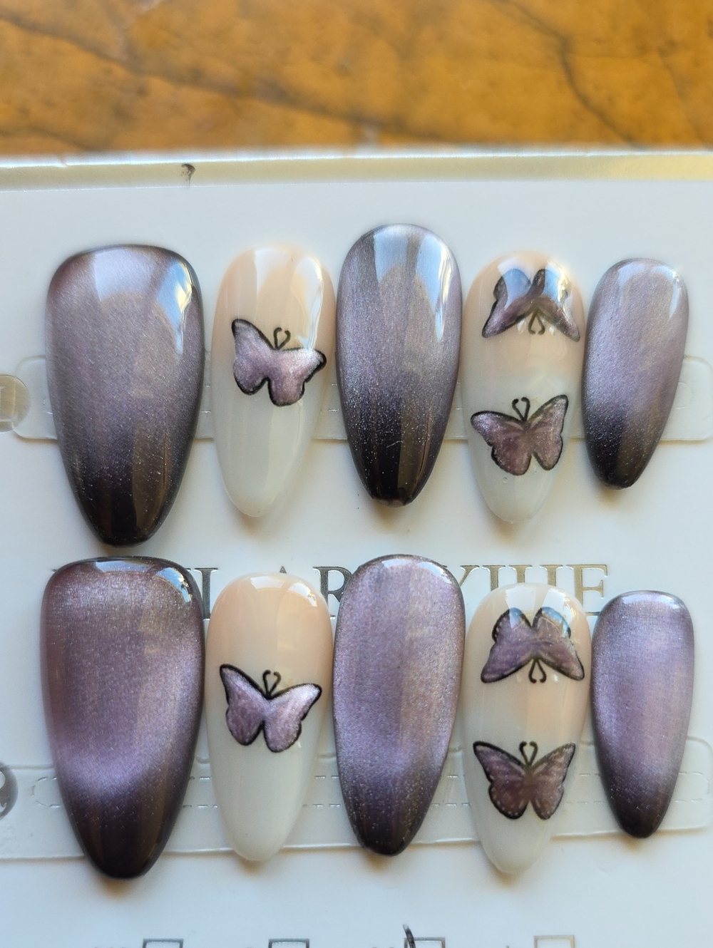 Shimmer Mauve Butterfly Press-On Nails -size Med